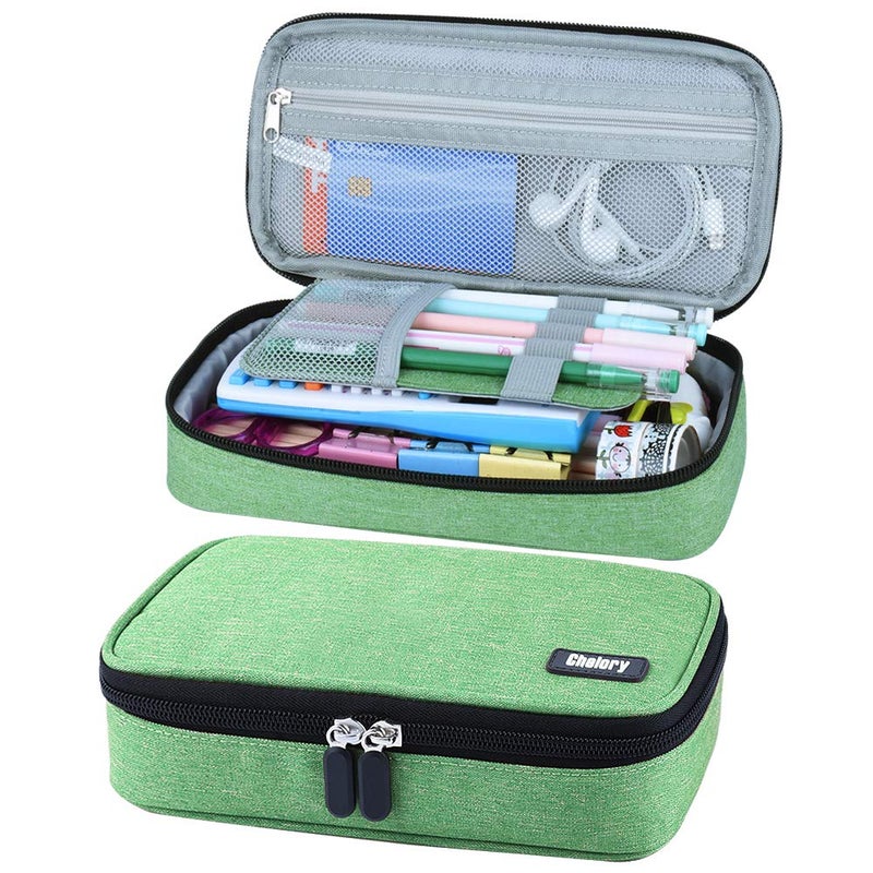 Chelory Big Pencil Case Large Capacity Pencil Bag Pouch Pen Pencil Marker Holder with High Storage for Office Supplier Desk Stationery Organizer Makeup Bag (Green) - Image 1